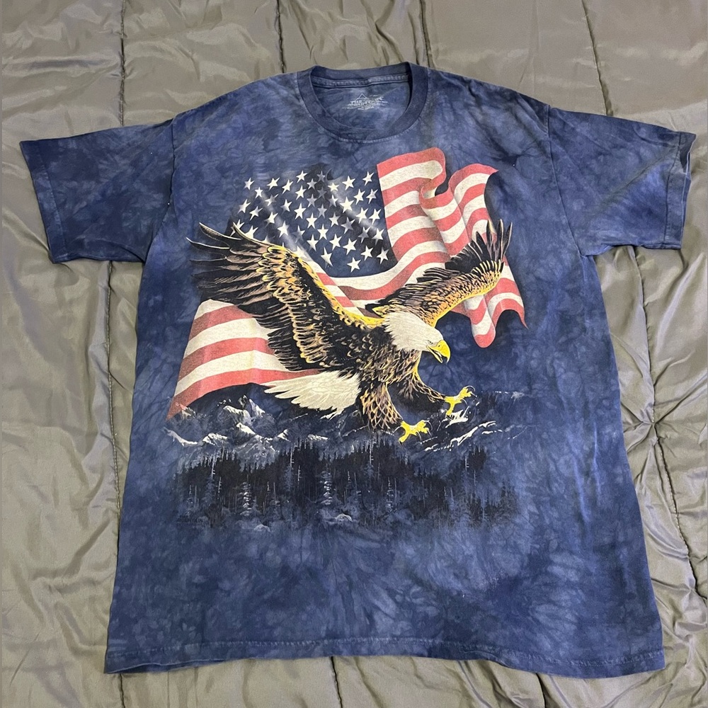 Vintage Y2K Nature Eagle American Flag Tie Dye Shirt Size XL The Mountain